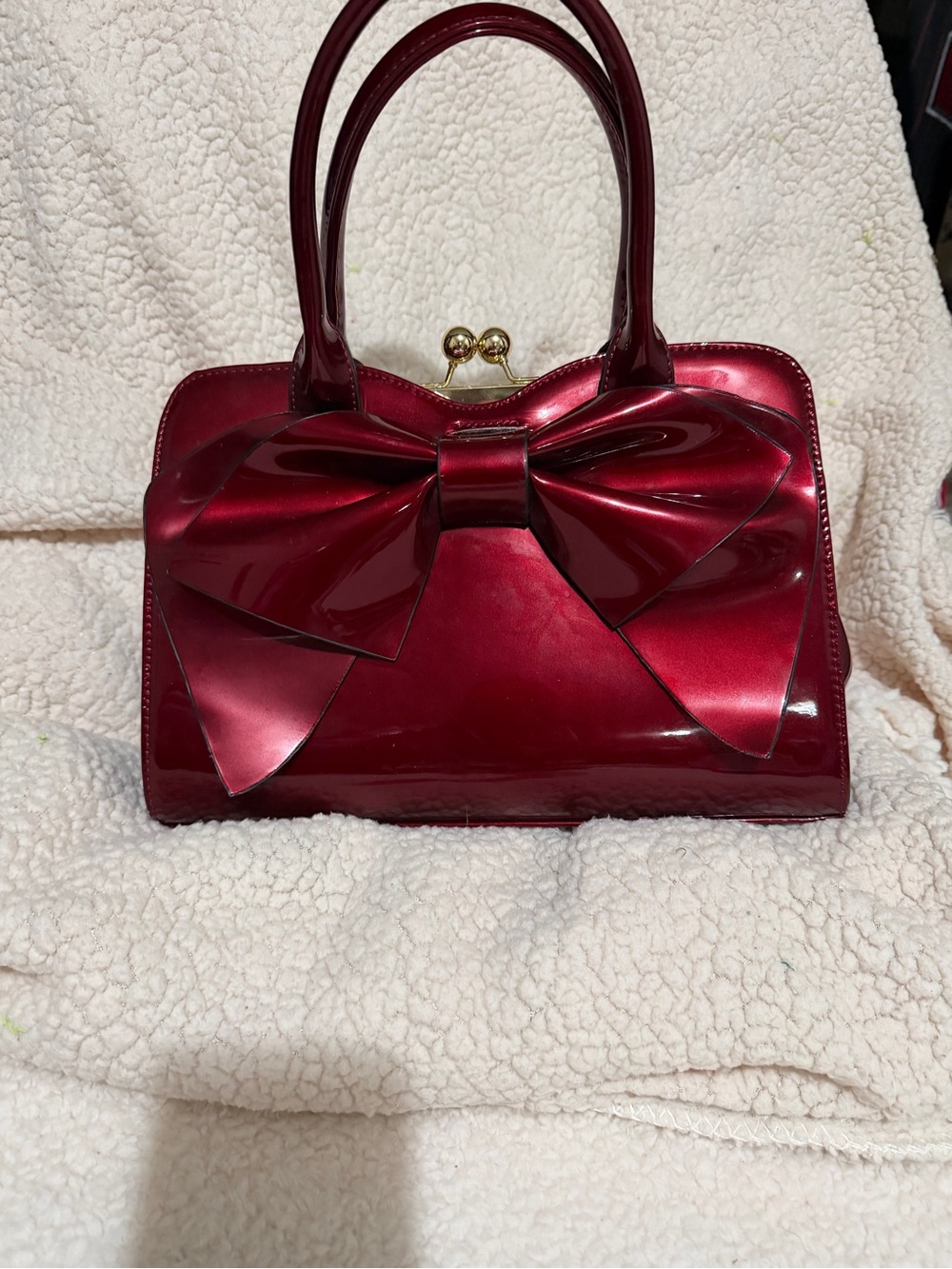 Vintage Shiny Ruby Patent Bow Handbag